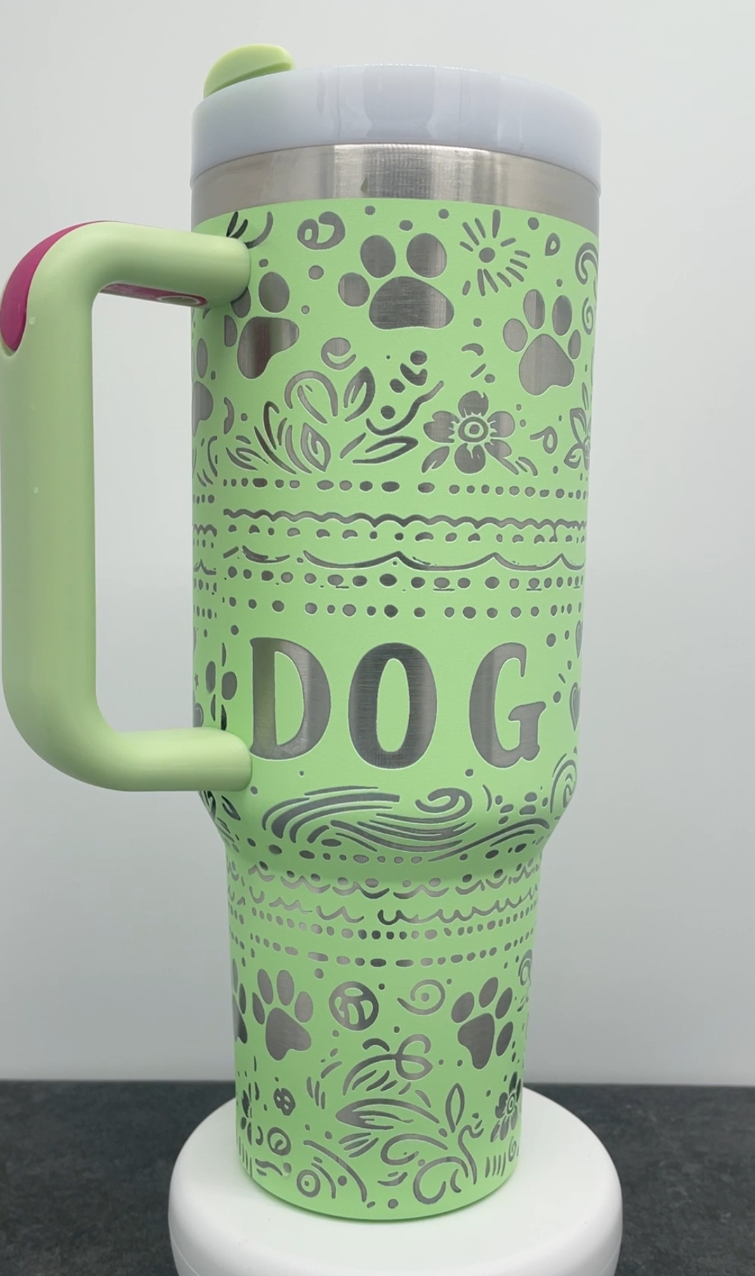 40oz Insulated Tumbler with Handle - Green & Pink