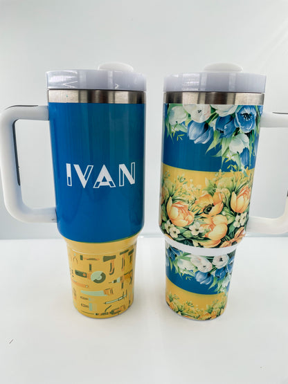 40oz Insulated Tumbler with Handle, Leak-Proof - Sublimated